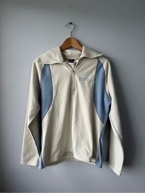 (S/M) Cream and Light Blue Half-Zip Fleece Pullover